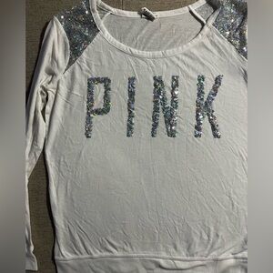 White Sequin PINK Sweatshirt